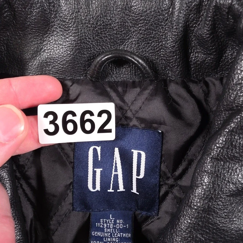 Vintage Gap Leather Harrington Bomber Jacket Mens Large Black Quilted Full Zip